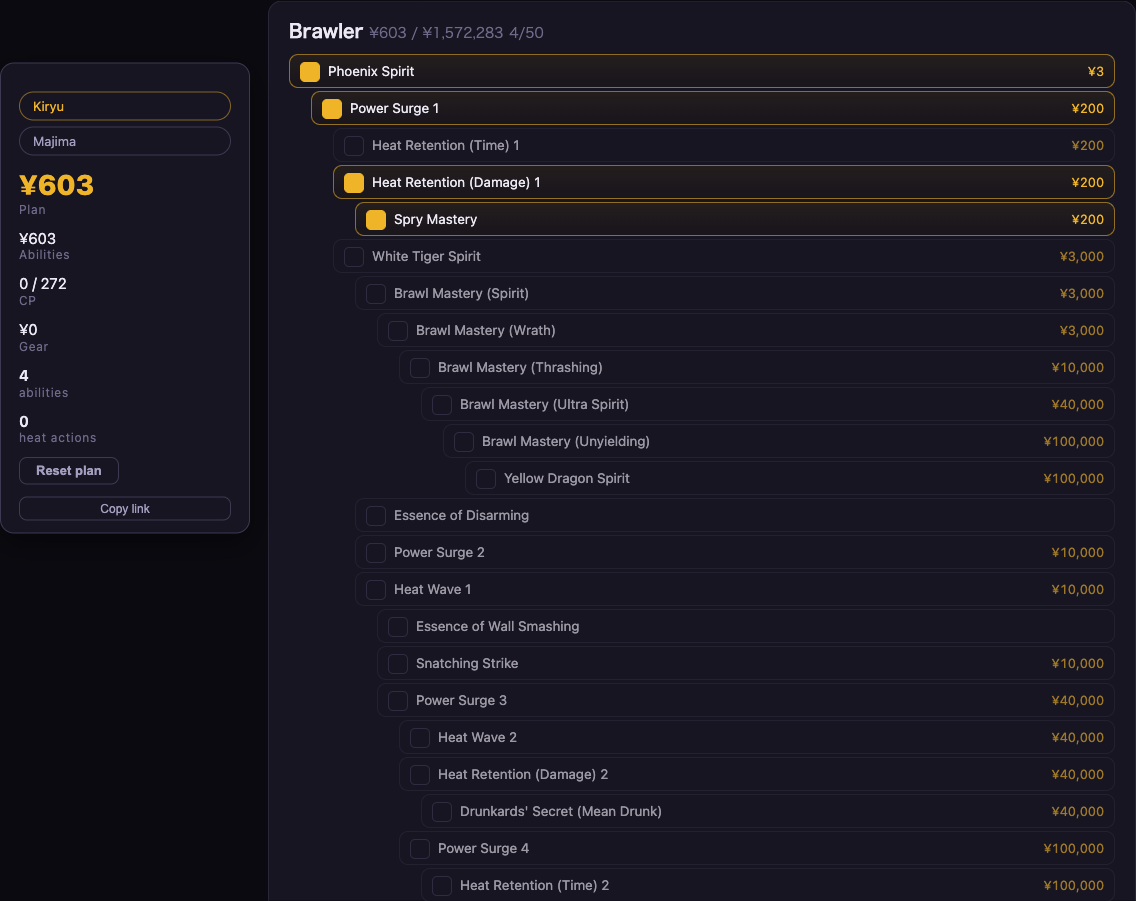 Build creator with Spry Mastery picked: Phoenix Spirit, Power Surge 1 and Heat Retention (Damage) 1 added below it